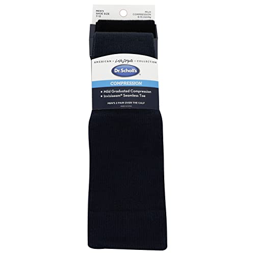 Dr. Scholl's Mens Graduated Compression Over The Calf - 2 & 3 Pair Packs Energizing Comfort And Fatigue Relief Sock, Navy Assorted, 7-12 US