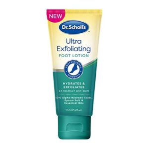 dr. scholl’s ultra exfoliating foot lotion cream with urea for dry cracked feet heals and moisturizes for healthy feet, 3.5 ounce