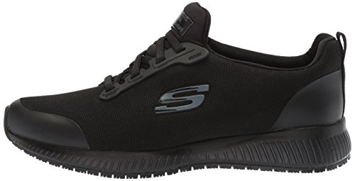 Skechers for Work Women's Squad SR Food Service Shoe, black flat knit, 5.5 M US