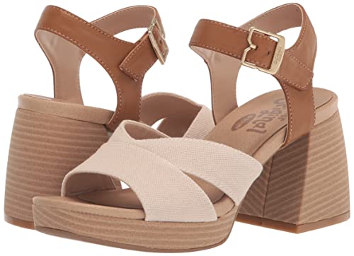 Dr. Scholl's Shoes Women's Mariah Block Heel Sandal Heeled, Light Brown Smooth/Fabric, 6