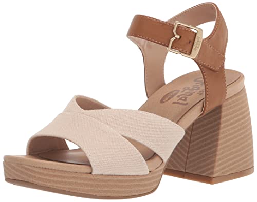 Dr. Scholl's Shoes Women's Mariah Block Heel Sandal Heeled, Light Brown Smooth/Fabric, 6