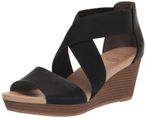 dr. scholl’s shoes women’s barton band wedge sandal, black smooth, 9
