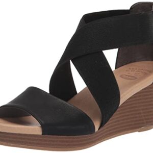 Dr. Scholl's Shoes Women's Barton Band Wedge Sandal, Black Smooth, 9