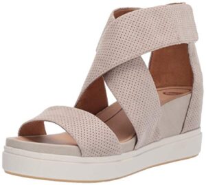 dr. scholl’s shoes women’s sheena wedge sandal, oyster microfiber perforated, 9.5 us