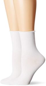 dr. scholl’s women’s american lifestyle collection roll top crew socks (2 pack), white, shoe size: 4-10