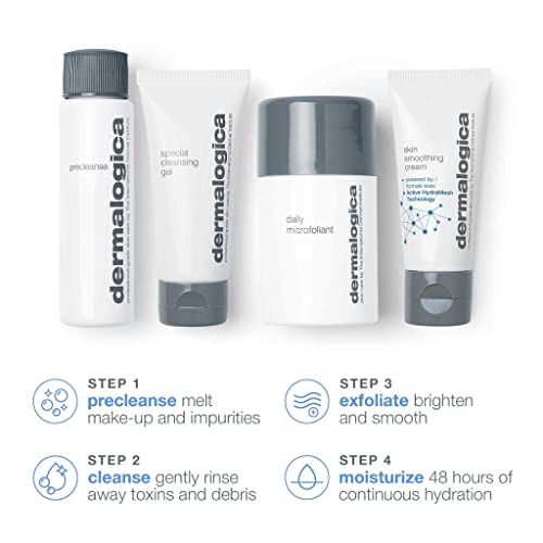 Dermalogica Discover Healthy Skin Kit - Includes: Precleanse, Face Wash, Face Exfoliator, & Moisturizer - Wash Away Impurities To Reveal Glowing Skin