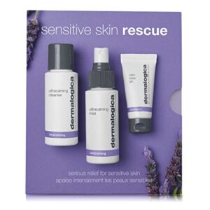 dermalogica sensitive skin rescue kit – set contains: face wash, toner, and face moisturizer – skin care to calm, soothe and minimize irritation