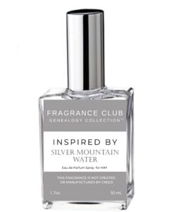 fragrance club genealogy collection inspired by silver mountain water for him, 1.7 oz. edp, mens fragrance with bergamot, sandalwood, musk is comparable to silver mountain water by creed.