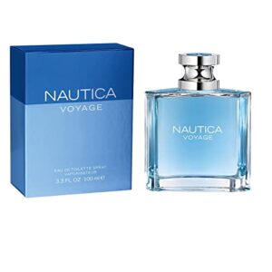 nautica voyage eau de toilette for men – fresh, romantic, fruity scent – woody, aquatic notes of apple, water lotus, cedarwood, and musk – ideal for day wear – 3.3 fl oz