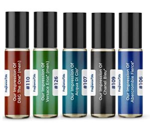 men’s top 5 cologne impressions 2022 (generic versions of designer fragrance) sampler gift set of 5 10.35ml roll-ons