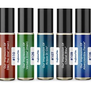 Men's Top 5 Cologne Impressions 2022 (Generic Versions of Designer Fragrance) Sampler Gift Set of 5 10.35ml Roll-ons