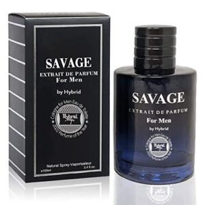 hybrid & company savage extrait for men eau de toilette natural spray masculine scent, 3.4 fl oz