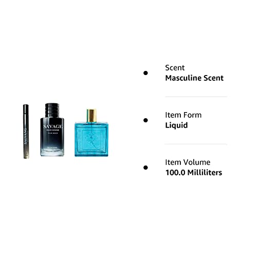 INSPIRE SCENTS Savage Pour Home & Lion Versatile Cologne for Men + Salvang Travel Spray of 35ml Eau De Toilette Natural Spray, Savage & Lion Versatile Parfum 3.4oz Fl Oz/100ml each, Wonderful Gift, Masculine Scent for All Skin Types (Pack of 3)