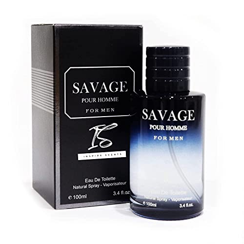 INSPIRE SCENTS Savage Pour Home & Lion Versatile Cologne for Men + Salvang Travel Spray of 35ml Eau De Toilette Natural Spray, Savage & Lion Versatile Parfum 3.4oz Fl Oz/100ml each, Wonderful Gift, Masculine Scent for All Skin Types (Pack of 3)