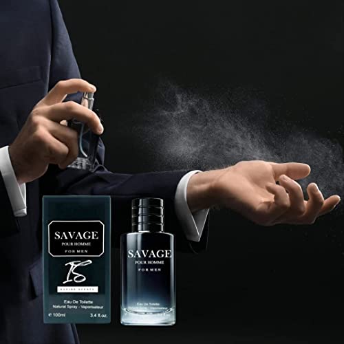 INSPIRE SCENTS Savage Pour Home & Lion Versatile Cologne for Men + Salvang Travel Spray of 35ml Eau De Toilette Natural Spray, Savage & Lion Versatile Parfum 3.4oz Fl Oz/100ml each, Wonderful Gift, Masculine Scent for All Skin Types (Pack of 3)