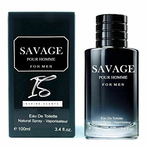 INSPIRE SCENTS Savage Pour Home & Lion Versatile Cologne for Men + Salvang Travel Spray of 35ml Eau De Toilette Natural Spray, Savage & Lion Versatile Parfum 3.4oz Fl Oz/100ml each, Wonderful Gift, Masculine Scent for All Skin Types (Pack of 3)