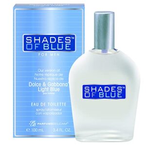 PB ParfumsBelcam Shades of Blue for Men our Version of Dolce & Gabanna Light Blue EDT,White,3.4 Fl Oz (Pack of 1)