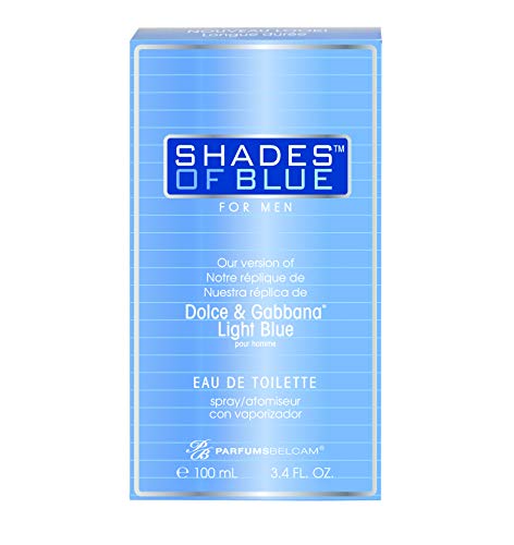 PB ParfumsBelcam Shades of Blue for Men our Version of Dolce & Gabanna Light Blue EDT,White,3.4 Fl Oz (Pack of 1)