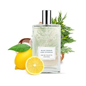 Cremo Blue Cedar & Cypress Cologne Spray, A Woodsy Scent with Notes of Lemon Leaf, Cypress and Cedar, 3.4 Fl Oz