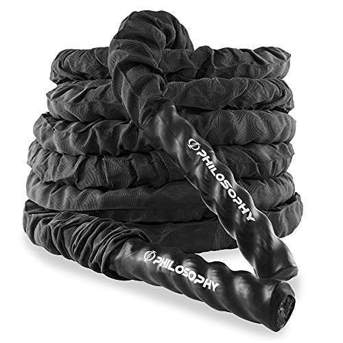 Philosophy Gym 40 Foot Exercise Battle Rope 2 Inch Diameter with Cover and Anchor Kit