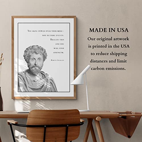 MAXFOUNDRY Marcus Aurelius Portrait & Quote Art Print, Philosophy Gift for Stoic, Motivational Gift Words of Wisdom, Positive Affirmation, Stoicism Art 8x10 / 20x25 cm