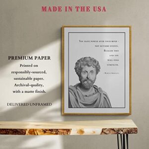 MAXFOUNDRY Marcus Aurelius Portrait & Quote Art Print, Philosophy Gift for Stoic, Motivational Gift Words of Wisdom, Positive Affirmation, Stoicism Art 8x10 / 20x25 cm