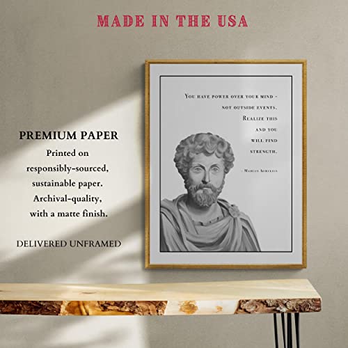 MAXFOUNDRY Marcus Aurelius Portrait & Quote Art Print, Philosophy Gift for Stoic, Motivational Gift Words of Wisdom, Positive Affirmation, Stoicism Art 8x10 / 20x25 cm