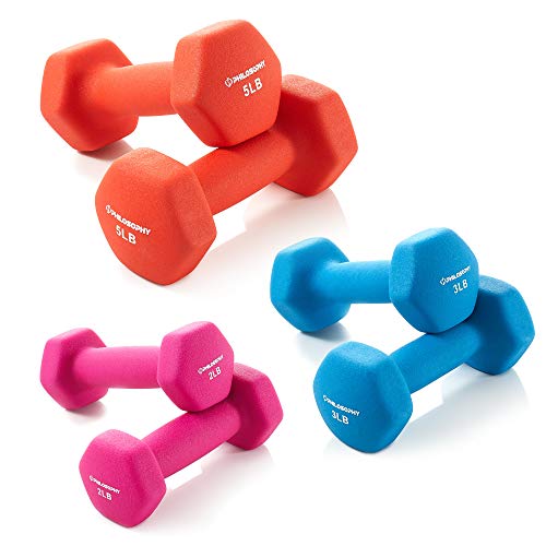 Philosophy Gym Neoprene Dumbbell Hand Weights with Stand, 20 lbs (2 lb, 3 lb, 5 lb Pairs)