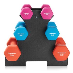 Philosophy Gym Neoprene Dumbbell Hand Weights with Stand, 20 lbs (2 lb, 3 lb, 5 lb Pairs)