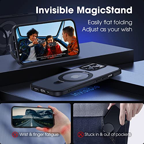 CASEKOO for iPhone 14 Pro Max Case with Magnetic Invisible Stand [Military Drop Protection] [Compatible with MagSafe] Shockproof Slim Translucent Matte Phone Cases for Men Women 6.7 Inch 2022, Black