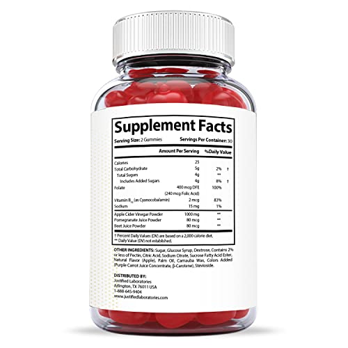 Justified Laboratories (10 Pack) Sure Slim Keto ACV Gummies 1000MG with Pomegranate Juice Beet Root B12 600 Gummys
