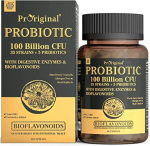 probiotics with prebiotics for men and women – 35 strains organic probiotic 100 billion cfu for gut & digestive health, vegan acidophilus probiotic supplement, non-gmo raw probiotic 60 capsules
