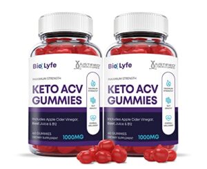 justified laboratories (2 pack) bio lyfe keto acv gummies 1000mg with pomegranate juice beet root b12 120 gummys
