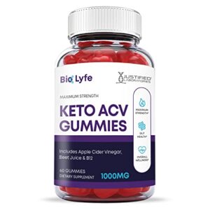 Justified Laboratories (2 Pack) Bio Lyfe Keto ACV Gummies 1000MG with Pomegranate Juice Beet Root B12 120 Gummys