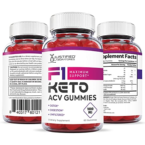 Justified Laboratories (2 Pack) F1 Keto ACV Gummies 1000MG with Pomegranate Juice Beet Root B12 120 Ketos Gummys