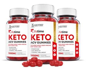 justified laboratories (3 pack) lifetime keto acv boost gummies 1000mg with pomegranate juice beet root b12 180 gummys