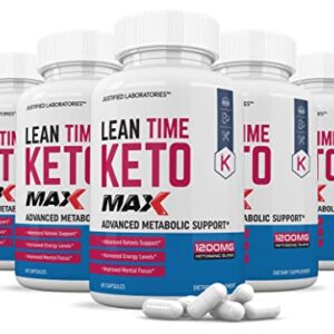 (5 Pack) Lean Time Keto 1200MG Pills Includes Apple Cider Vinegar goBHB Strong Exogenous Ketones Advanced Ketogenic Supplement Ketosis Support for Men Women 300 Capsules