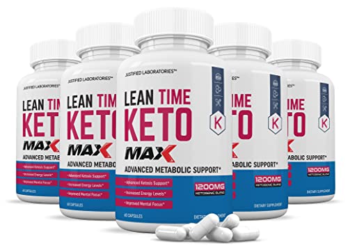 (5 Pack) Lean Time Keto 1200MG Pills Includes Apple Cider Vinegar goBHB Strong Exogenous Ketones Advanced Ketogenic Supplement Ketosis Support for Men Women 300 Capsules