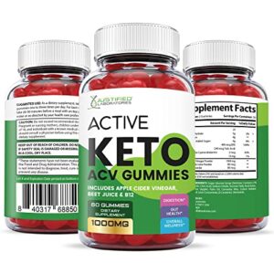 Justified Laboratories (2 Pack) Active Keto ACV Gummies 1000MG with Pomegranate Juice Beet Root B12 120 Gummys