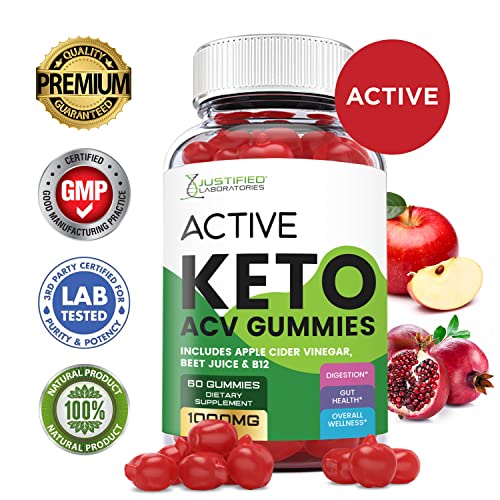 Justified Laboratories (2 Pack) Active Keto ACV Gummies 1000MG with Pomegranate Juice Beet Root B12 120 Gummys