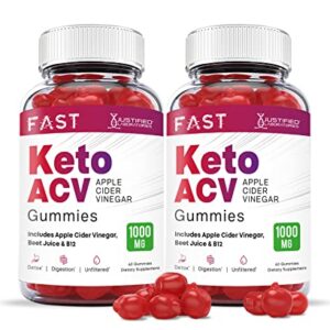 Justified Laboratories (2 Pack) Fast Keto ACV Gummies 1000MG with Pomegranate Juice Beet Root B12 120 Gummys