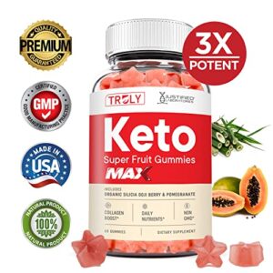 (10 Pack) Truly Keto Super Fruit 448MG Max Gummies Collagen Booster Contains Organic Silica Bamboo Acai Berry with Pomegranate Juice 600 Gummys