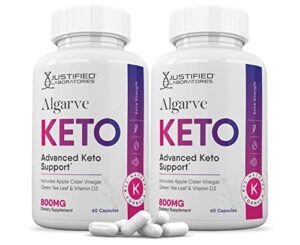 justified laboratories (2 pack) algarve keto acv pills 1275mg formulated with apple cider vinegar keto support blend 120 capsules