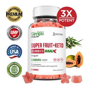 Simpli Health Keto Super Fruit Max Gummies Collagen Booster Contains Organic Silica Bamboo Acai Berry with Pomegranate Juice 60 Gummys