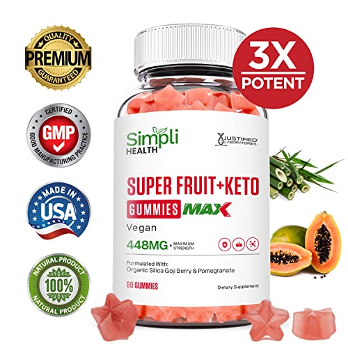 Simpli Health Keto Super Fruit Max Gummies Collagen Booster Contains Organic Silica Bamboo Acai Berry with Pomegranate Juice 60 Gummys