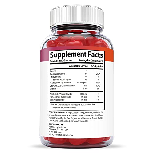 Justified Laboratories (2 Pack) Kwazi Keto Gummies 1000MG ACV with Pomegranate Juice Beet Root B12 120 Gummys