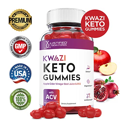 Justified Laboratories (2 Pack) Kwazi Keto Gummies 1000MG ACV with Pomegranate Juice Beet Root B12 120 Gummys