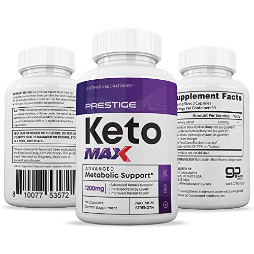 Prestige Keto Max 1200MG Pills Includes Apple Cider Vinegar goBHB Strong Exogenous Ketones Advanced Ketogenic Supplement Ketosis Support for Men Women 60 Capsules