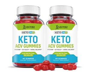 justified laboratories (2 pack) keto 24/7 gummies 1000mg acv with pomegranate juice beet root b12 120 gummys