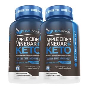 herbtonics apple cider vinegar capsules with the mother plus keto bhb – for women & men – energy & focus (120 count (pack of 2))